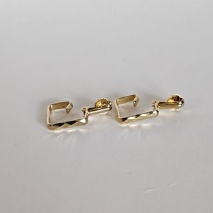 Vintage 80s Square Hoop Clip-On Earrings - Retro Glamour, Gold-Toned Sparkle 